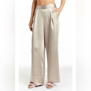 NWOT DREW Cream Wide-Leg Satin Pants Size Small - Minor Flaw